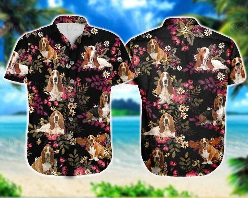 Basset Hound Dog Aloha Hawaiian Shirt - Basset Hound Dog Cute Hawaiian Shirt, Tropical Flower Pattern Hawaiian Shirt For Men & Women, Dog Lover - Amzanimalsgift