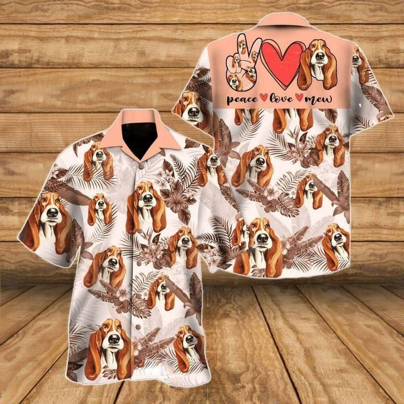 Basset Hound Dog Aloha Hawaiian Shirt - Basset Hound Dog Peace Love Hawaiian Shirt, Tropical Leaves Pattern Hawaiian Shirt For Men & Women, Dog Lover - Amzanimalsgift