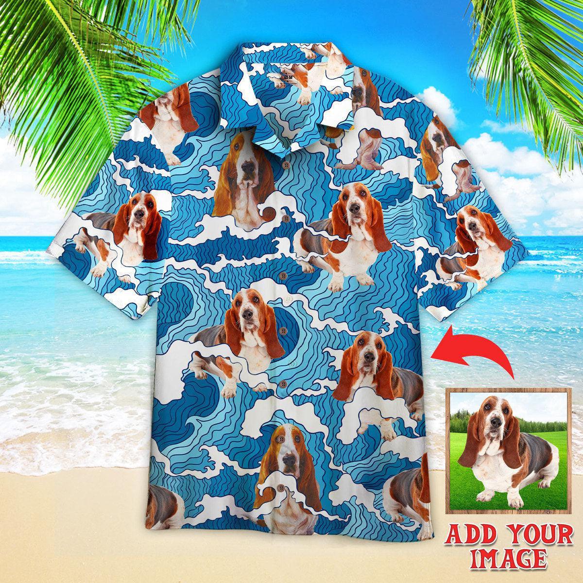 Basset Hound Dog Custom Photo Hawaiian Shirt, Custom Animal Hawaiian Shirt, Personalized Hawaiian Shirt - Perfect Gift For Dog Lovers, Family, Friends - Amzanimalsgift