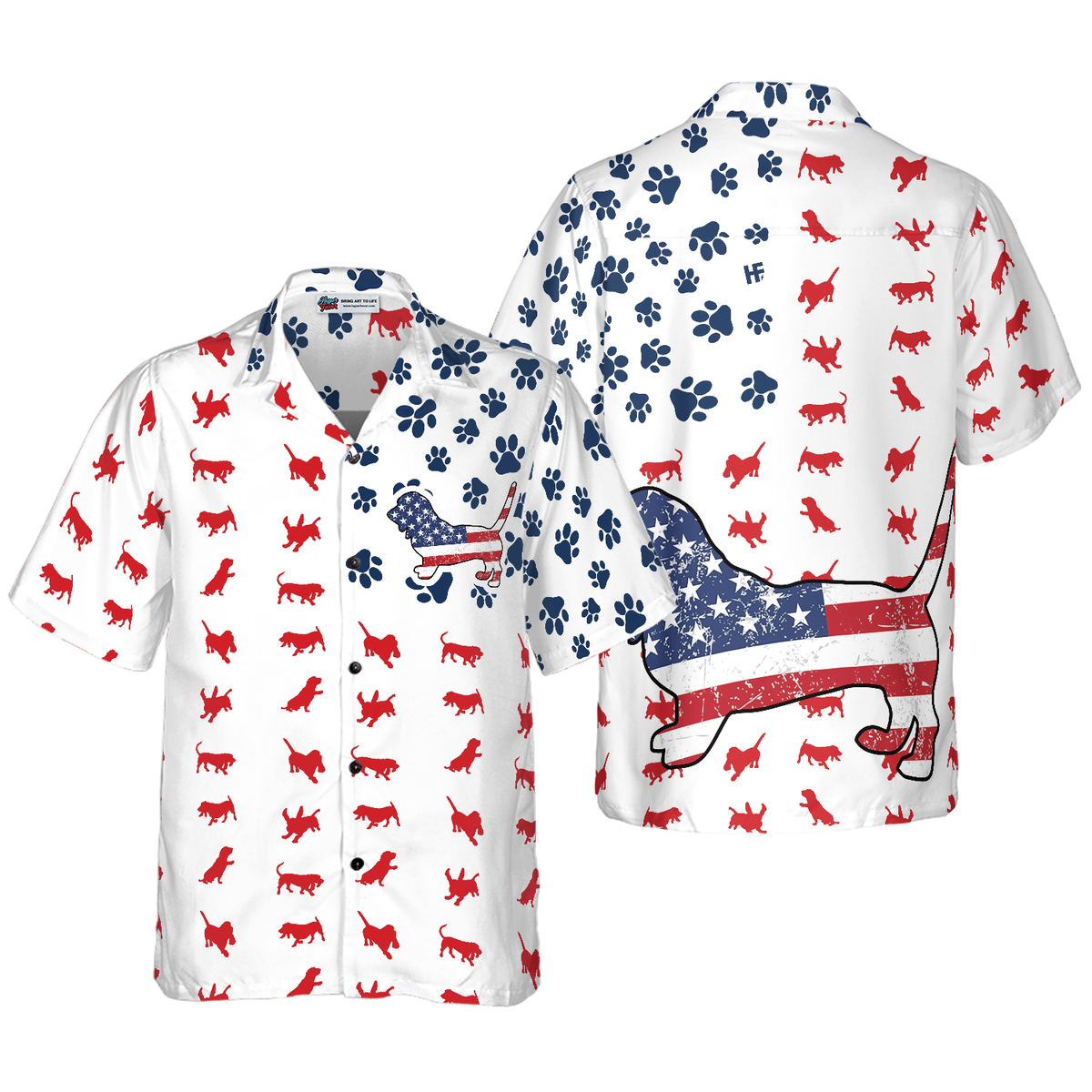 Basset Hound Hawaiian Shirt, Basset Hound American Flag Aloha Shirt For Men - Perfect Gift For Basset Hound Lover, Husband, Boyfriend, Friend, Family - Amzanimalsgift
