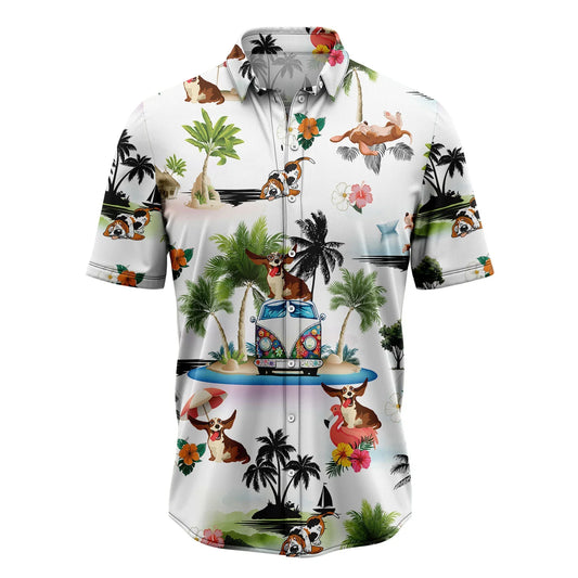 Basset Hound Hawaiian Shirt, Dog Hippie Car Palm Vacation Aloha Shirt For Men Women - Perfect Gift For Dog Lovers, Husband, Boyfriend, Friend, Wife - Amzanimalsgift