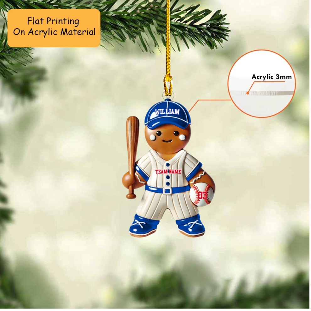 Personalized Baseball Christmas Ornament, Gingerbread Player Holding Bat, Custom Ornament Christmas Gift, Keychain Baseball, Car Ornament Baseball