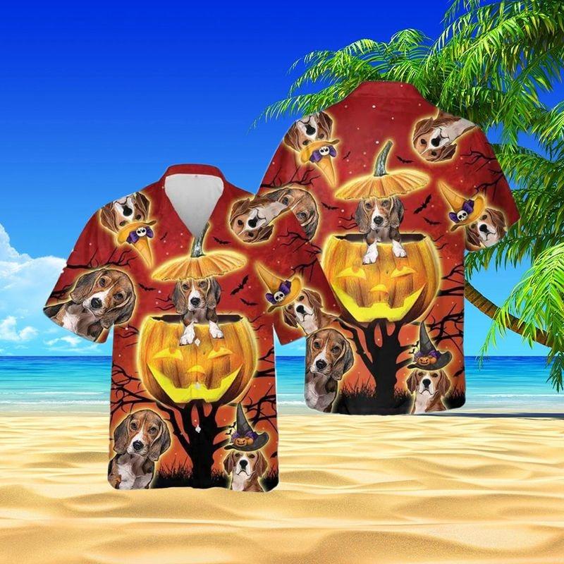 Beagle Aloha Hawaiian Shirt - Beagle In Pumpkin Hawaiian Shirt, Beagle Dog Halloween Hawaiian Shirt For Men & Women, Beagle Lover - Amzanimalsgift