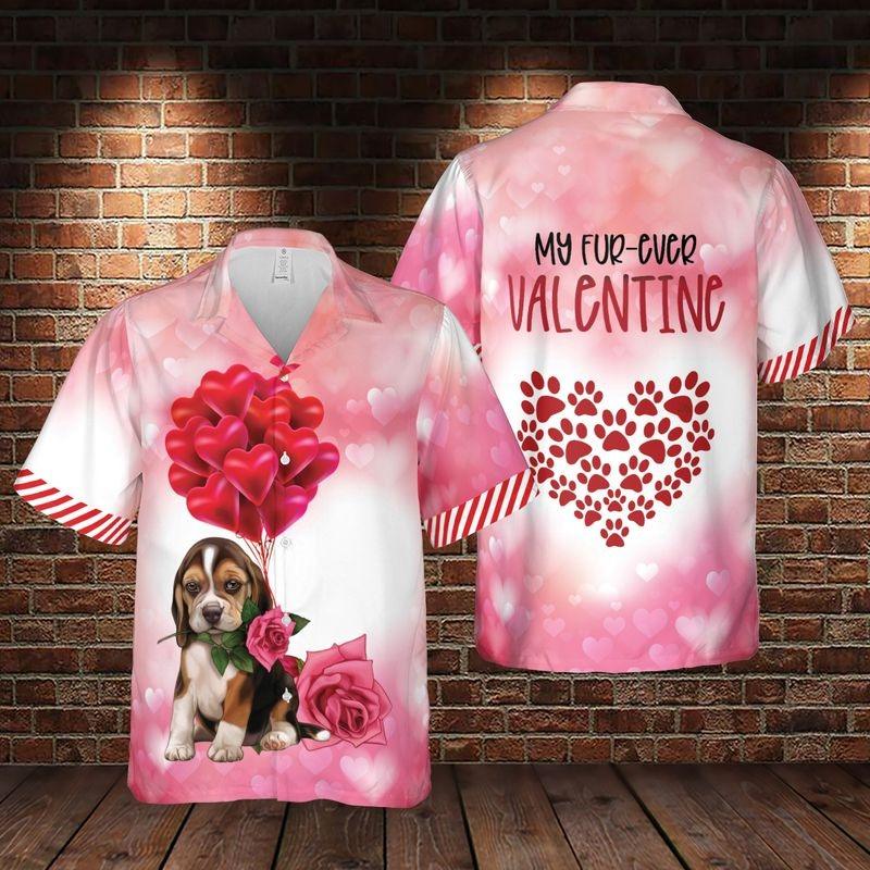 Beagle Aloha Hawaiian Shirt - Beagle Puppy Valentine Hawaiian Shirt, My Fur Ever Valentine Hawaiian Shirt For Men & Women, Beagle Lover - Amzanimalsgift
