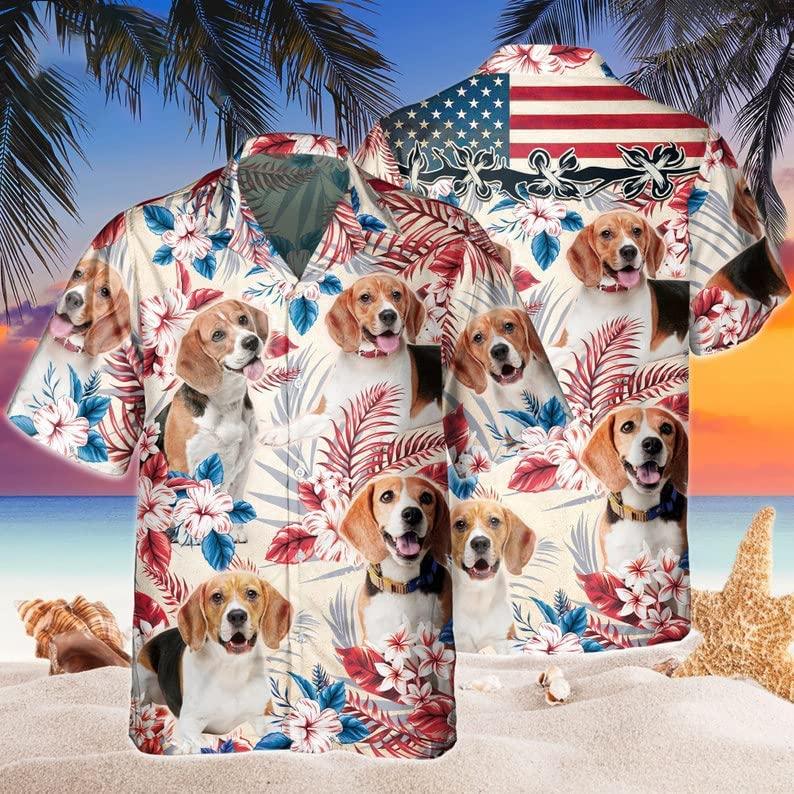 Beagle Aloha Hawaiian Shirts For Summer, Dog Tropical Independence Day USA Flag Hawaiian Shirt For Men Women, 4th of July Gift For Dog Lovers - Amzanimalsgift