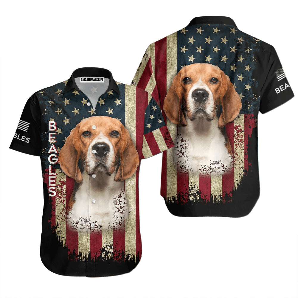Beagle Dog American Flag Vintage Aloha Hawaiian Shirts For Men Women, 4th Of July Gift For Summer, Friend, Family, Independence Day, Dog Lovers - Amzanimalsgift