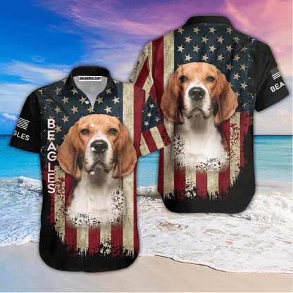 Beagle Dog American Flag Vintage Aloha Hawaiian Shirts For Men Women, 4th Of July Gift For Summer, Friend, Family, Independence Day, Dog Lovers - Amzanimalsgift