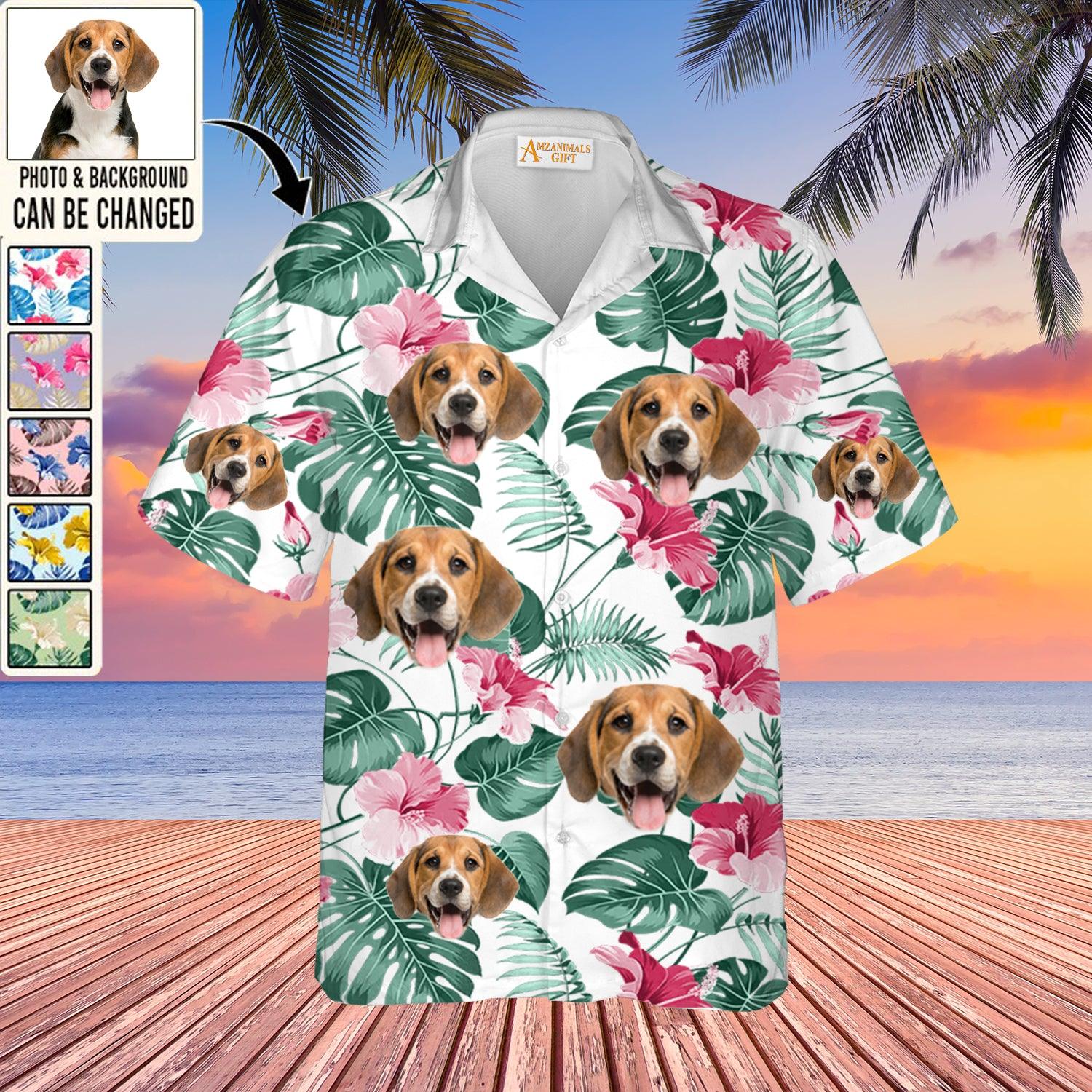 Beagle Face Custom Aloha Hawaii Shirt - Dog Custom Photo With Tropical Pattern Personalized Hawaiian Shirt - Perfect Gift For Dog Lovers, Friend, Family - Amzanimalsgift
