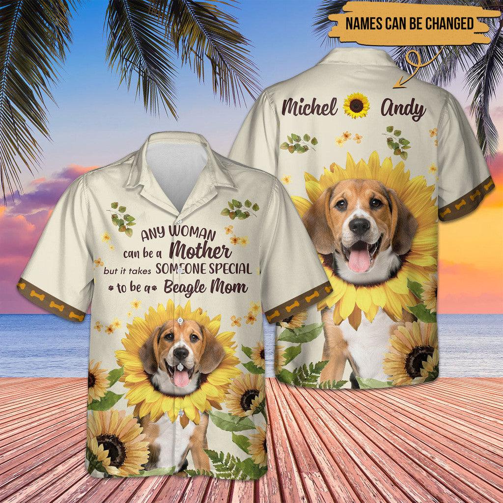 Beagle Hawaiian Shirt Custom Name, Dog Sunflower Personalized Aloha Hawaiian Shirt, Perfect Gift For Beagle Lovers, Dog Mom, Mother's Day - Amzanimalsgift