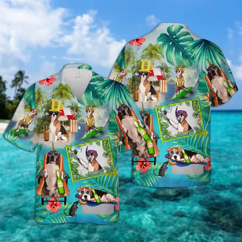 Beagle Hawaiian Shirt, Tropical Summer , Dog Surfing Hawaiian Shirt For Men - Perfect Gift For Beagle Lovers, Husband, Boyfriend, Friend, Family - Amzanimalsgift