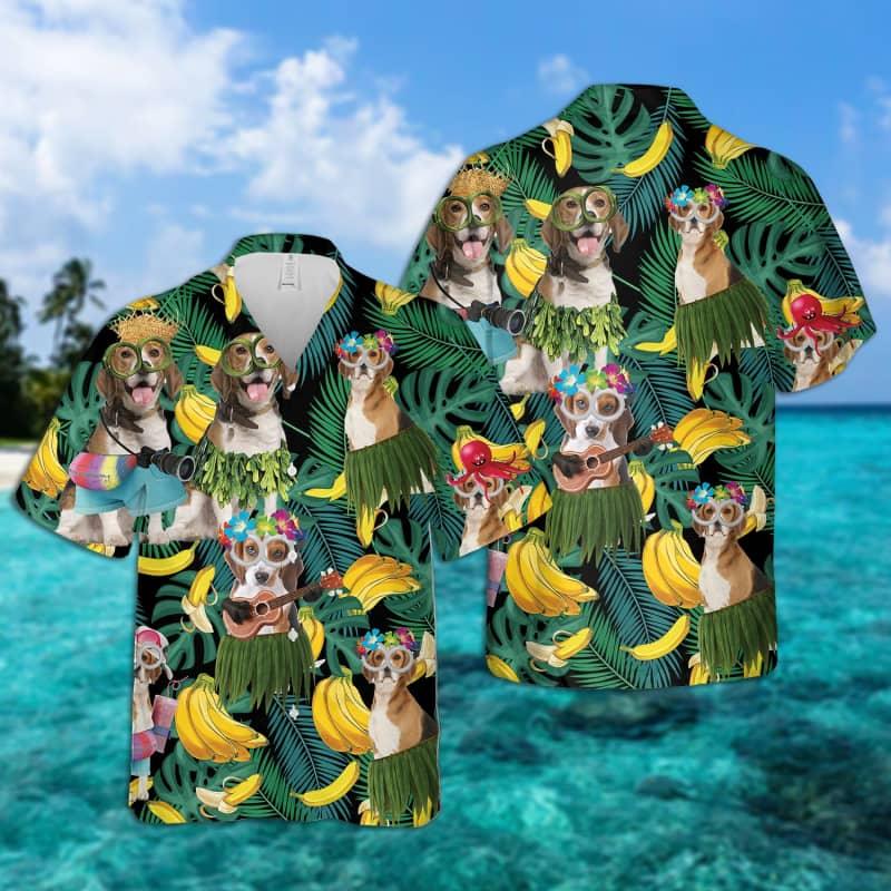 Beagle Hawaiian Shirt, Tropical Summer Leaves Hawaiian Shirt For Men- Perfect Gift For Beagle Lovers, Husband, Boyfriend, Friend, Family - Amzanimalsgift