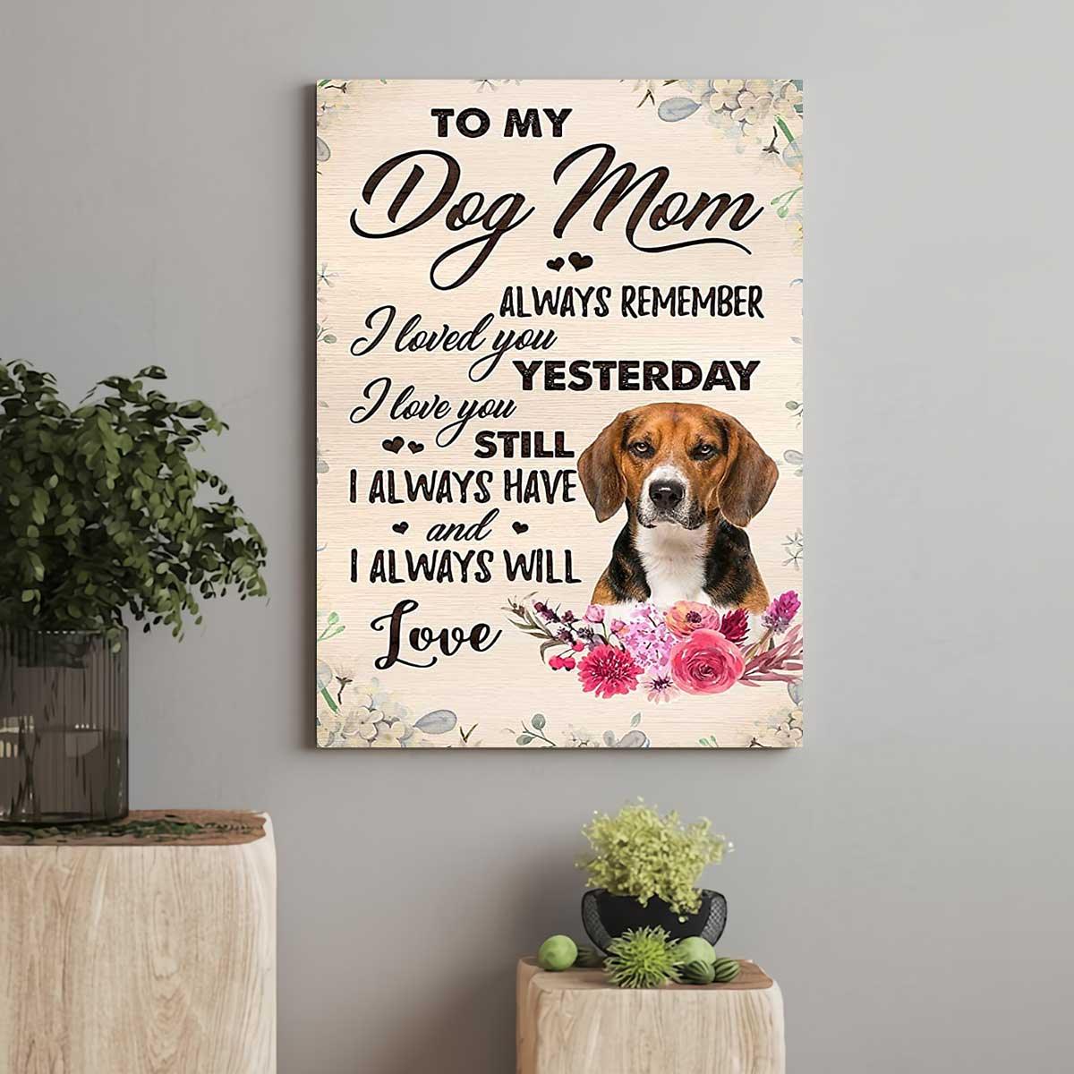 Beagle Portrait Canvas, To My Dog Mom Always Remember I Loved You Portrait Canvas, Premium Wrapped Canvas - Perfect Gift For Beagle Dog Owner - Amzanimalsgift