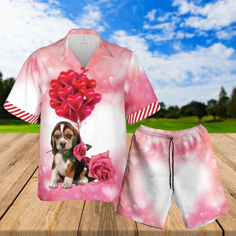 Beagle Puppy Aloha Hawaiian Shirts For Summer, My Valentine Has Paws Heart Hawaiian Set For Men Women, Valentine Gift For Couple, Dog Lovers - Amzanimalsgift