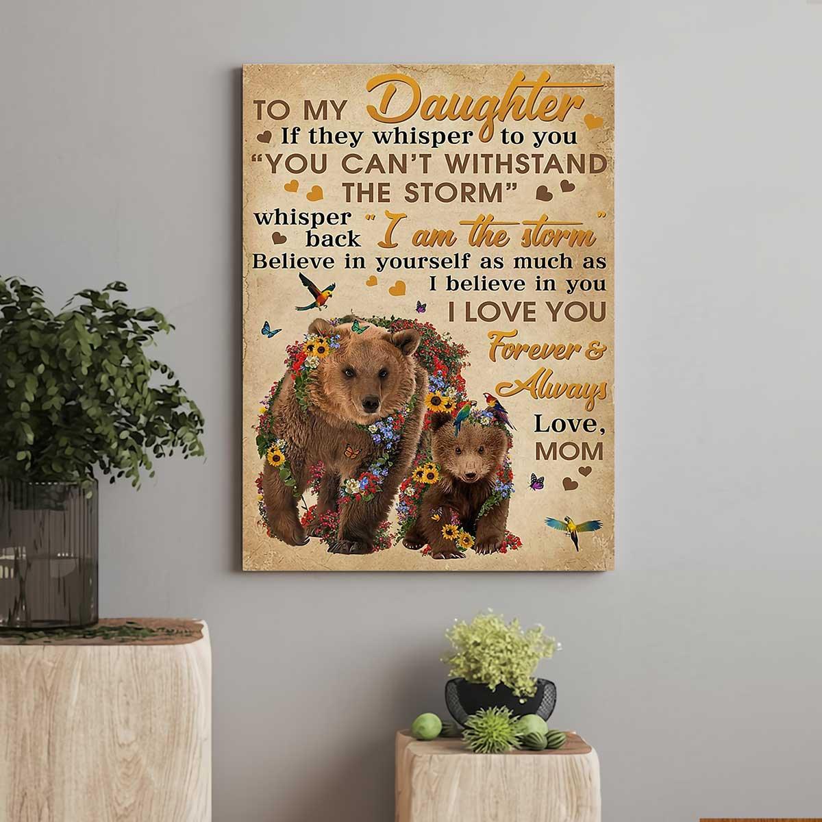 Bear Portrait Canvas - Gift For Daughter Portrait Canvas, Premium Wrapped Canvas - Bear Flower Mom To Daughter - Amzanimalsgift