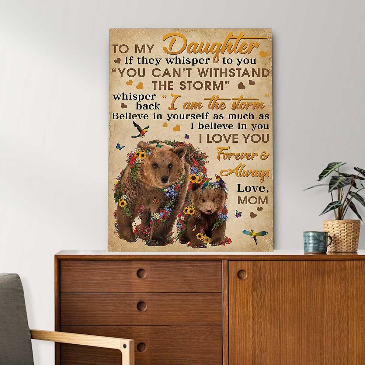 Bear Portrait Canvas - Gift For Daughter Portrait Canvas, Premium Wrapped Canvas - Bear Flower Mom To Daughter - Amzanimalsgift