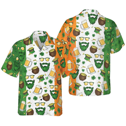Beard Saint Patrick's Day Seamless Pattern Hawaiian Shirt, Funny Aloha Shirt - Perfect Gift For Friends, Husband, Boyfriend, Family, Summer Lovers - Amzanimalsgift