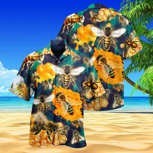 Bee Aloha Hawaiian Shirt - Amazing Bee Colorful Hawaiian Shirt, Bee Watercolor Art Hawaiian Shirt For Men & Women, Bee Lover - Amzanimalsgift