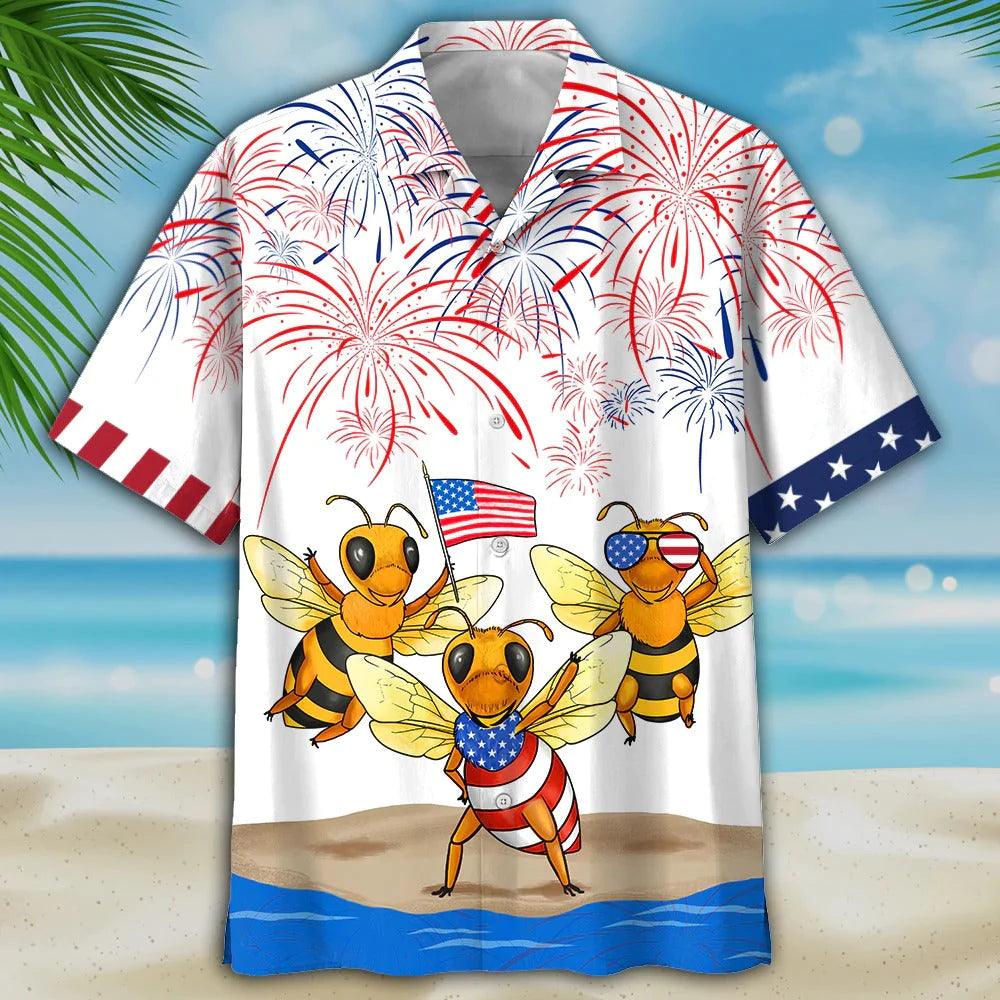 Bee Aloha Hawaiian Shirts For Summer, American Independence Day Aloha Hawaiian Shirt For Men Women, Funny 4th Of July Gift For Bee Lovers, Friend - Amzanimalsgift