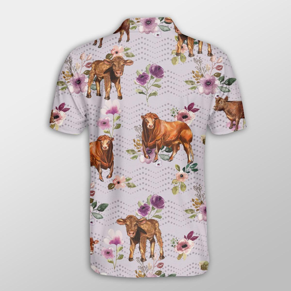 Beefmaster Men Polo Shirts - Beefmaster Autumn Amethyst Boho Floral Pattern Button Shirts For Men - Perfect Gift For Beefmaster Lovers, Cattle Lovers - Amzanimalsgift