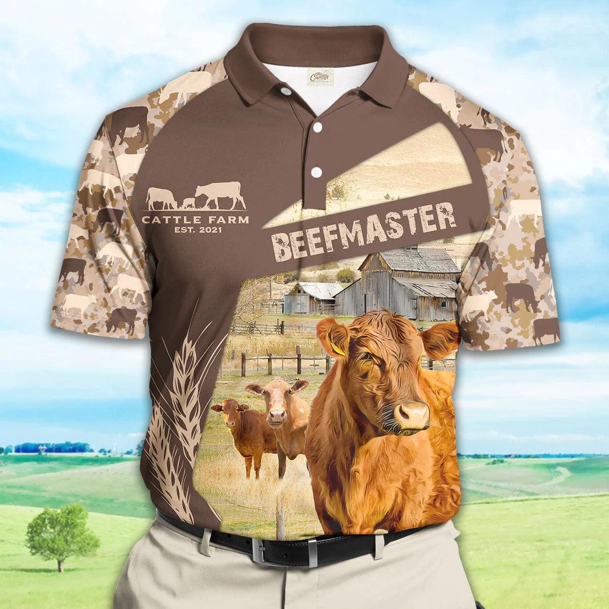 Beefmaster Men Polo Shirts - Beefmaster Camo Pattern Polo Shirts For Men - Perfect Gift For Beefmaster Lovers, Cattle Lovers - Amzanimalsgift