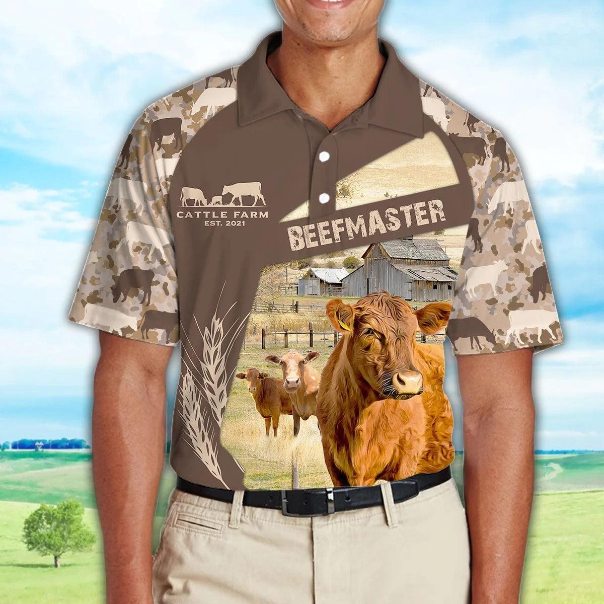 Beefmaster Men Polo Shirts - Beefmaster Camo Pattern Polo Shirts For Men - Perfect Gift For Beefmaster Lovers, Cattle Lovers - Amzanimalsgift