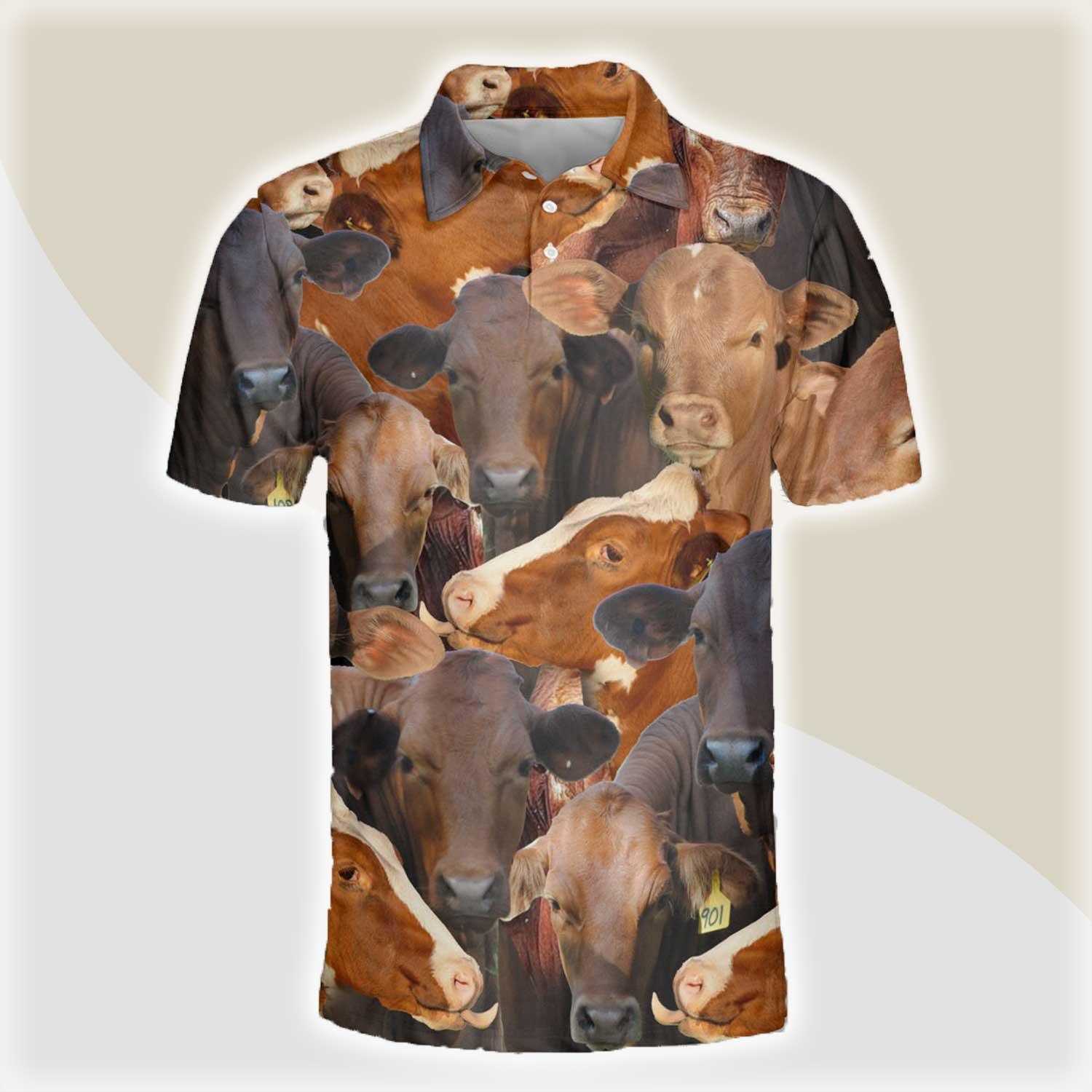 Beefmaster Men Polo Shirts For Summer - Beefmaster Herd Pattern Button Shirts For Men - Perfect Gift For Beefmaster Lovers, Cattle Lovers - Amzanimalsgift