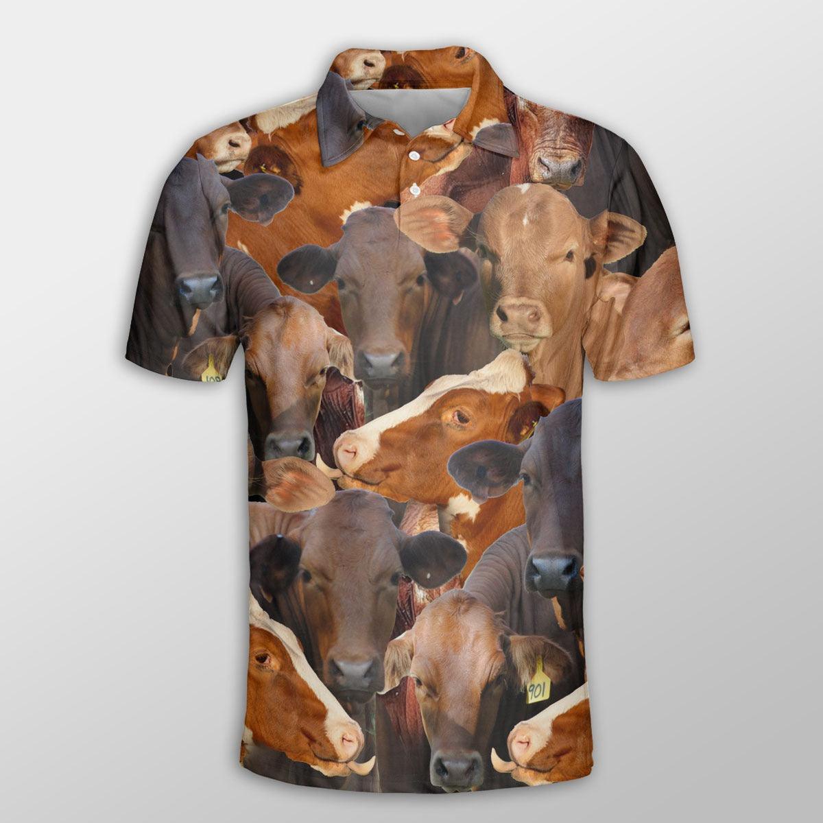Beefmaster Men Polo Shirts For Summer - Beefmaster Herd Pattern Button Shirts For Men - Perfect Gift For Beefmaster Lovers, Cattle Lovers - Amzanimalsgift