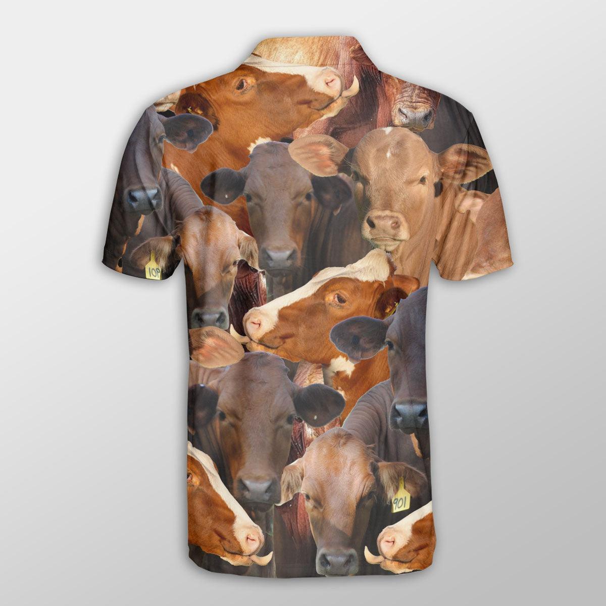Beefmaster Men Polo Shirts For Summer - Beefmaster Herd Pattern Button Shirts For Men - Perfect Gift For Beefmaster Lovers, Cattle Lovers - Amzanimalsgift