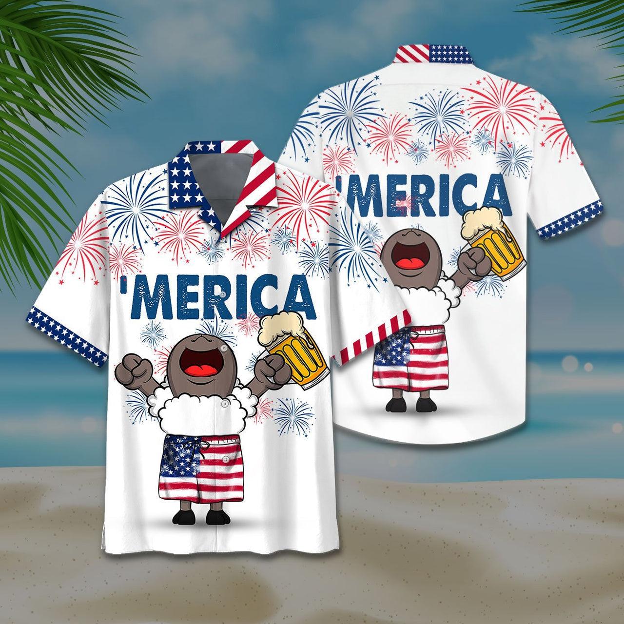 Beer American Flag Aloha Hawaiian Shirts For Men Women, Merica Firework Hawaiian Shirt, 4th July Gift For Summer, Friend, Patriot, Independence Day - Amzanimalsgift