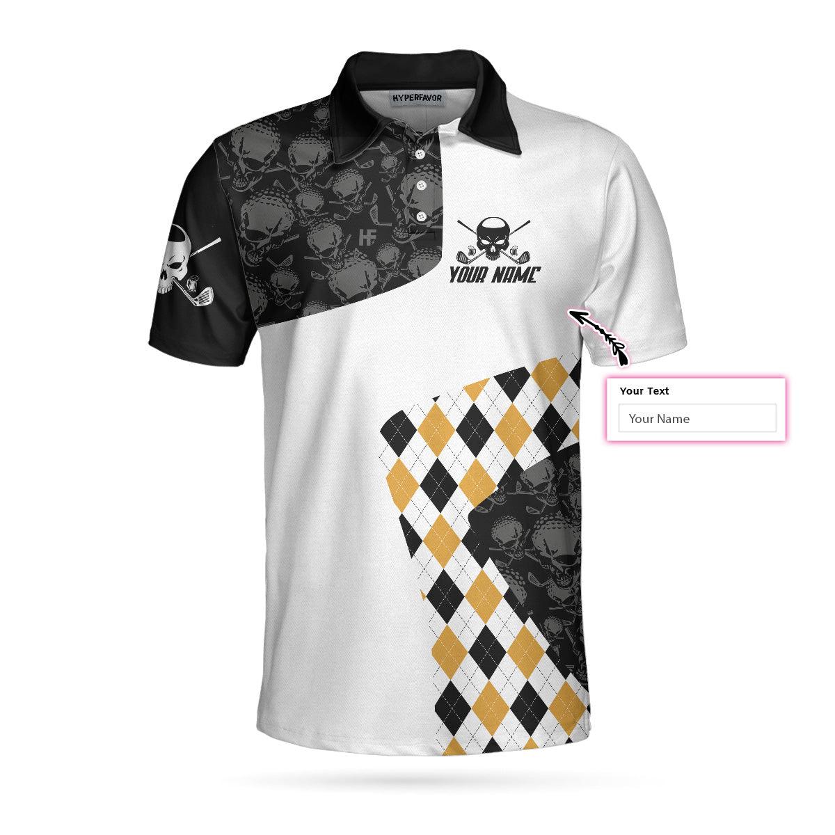 Beer and Golf Customized Name Men Polo Shirt, Beer Drinker With A Golfing Problem Polo Shirt, Skull Argyle Pattern Golf Shirt, Golf Shirt Beer Lovers - Amzanimalsgift
