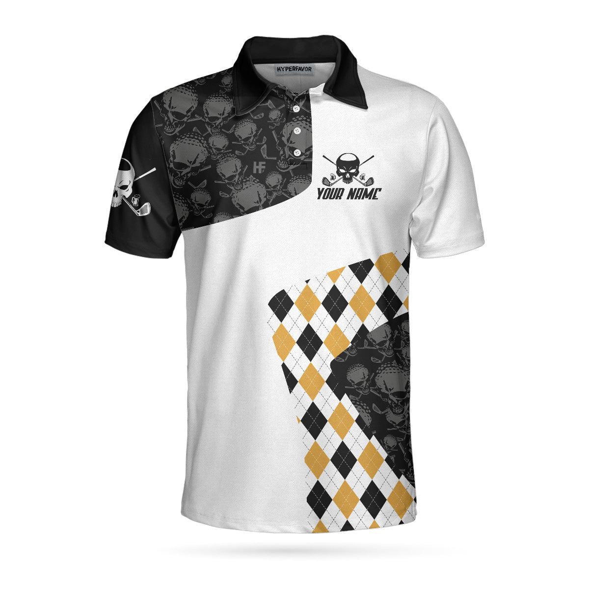 Beer and Golf Customized Name Men Polo Shirt, Beer Drinker With A Golfing Problem Polo Shirt, Skull Argyle Pattern Golf Shirt, Golf Shirt Beer Lovers - Amzanimalsgift