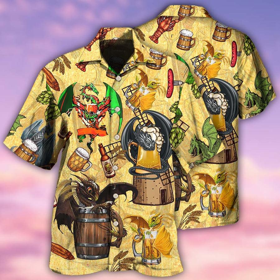 Beer Dragon Aloha Hawaiian Shirt For Summer, Dragon Drunkgon Drinking Hawaiian Shirts Outfit For Men Women, Dragon Lovers - Amzanimalsgift