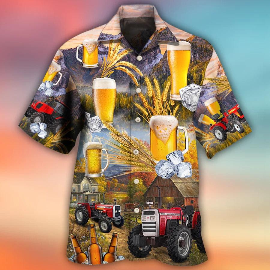 Beer Hawaiian Shirt, Autumn Farm, Beer And Tractor Aloha Shirt For Men And Women - Perfect Gift For Beer Lovers, Farm Lovers - Amzanimalsgift