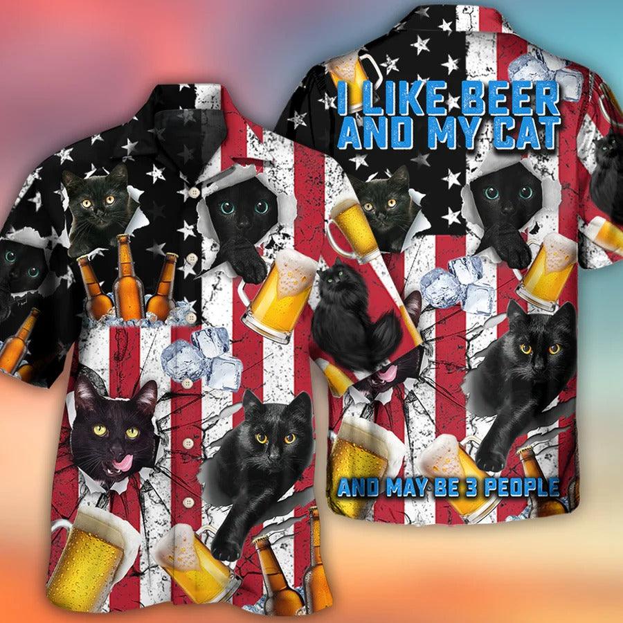 Beer Hawaiian Shirt, Beer And Black Cat, American Flag, I Like Beer And My Cat Aloha Shirt For Men And Women - Perfect Gift For Beer Lovers, Cat Lovers - Amzanimalsgift