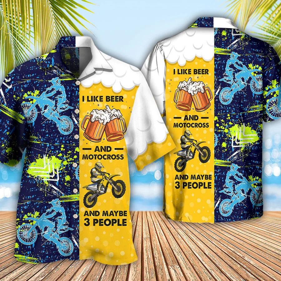 Beer Hawaiian Shirt, Beer And Motor Racing, I Like Beer And Motocross Aloha Shirt For Men And Women - Perfect Gift For Beer Lovers, Summer, Motor Racer - Amzanimalsgift