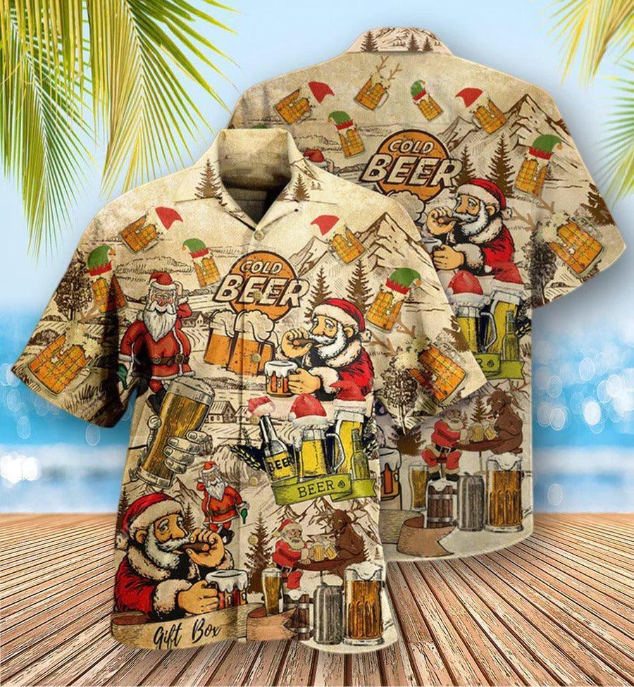 Beer Hawaiian Shirt, Beer Christmas, Cold Beer, Santa Claus Drink Beer Aloha Shirt For Men And Women - Perfect Gift For Beer Lovers, Christmas - Amzanimalsgift