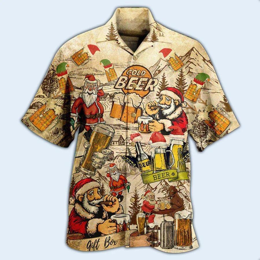 Beer Hawaiian Shirt, Beer Christmas, Cold Beer, Santa Claus Drink Beer Aloha Shirt For Men And Women - Perfect Gift For Beer Lovers, Christmas - Amzanimalsgift