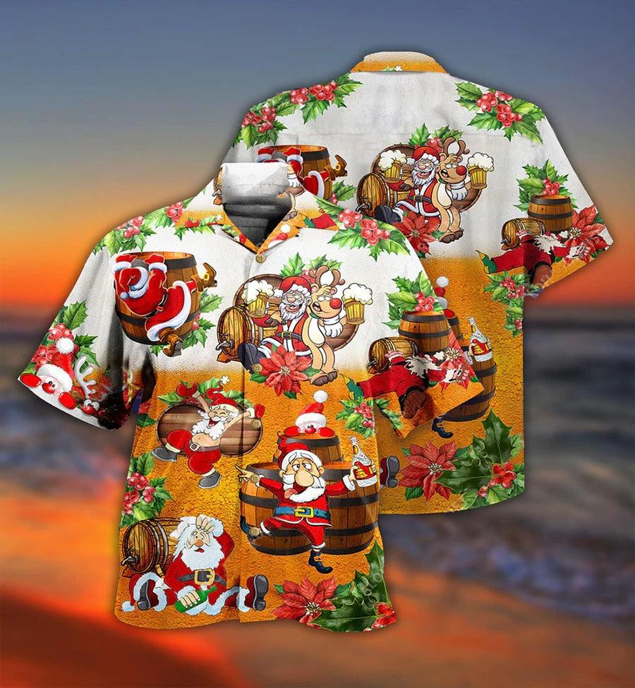 Beer Hawaiian Shirt, Beer Christmas, Reindeer And Santa Claus Drinking Beer Aloha Shirt For Men And Women - Perfect Gift For Beer Lovers, Christmas - Amzanimalsgift