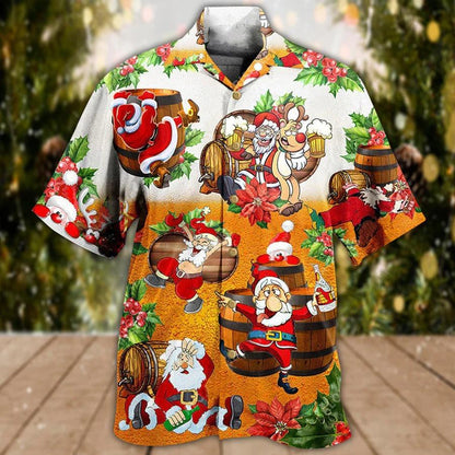Beer Hawaiian Shirt, Beer Christmas, Reindeer And Santa Claus Drinking Beer Aloha Shirt For Men And Women - Perfect Gift For Beer Lovers, Christmas - Amzanimalsgift
