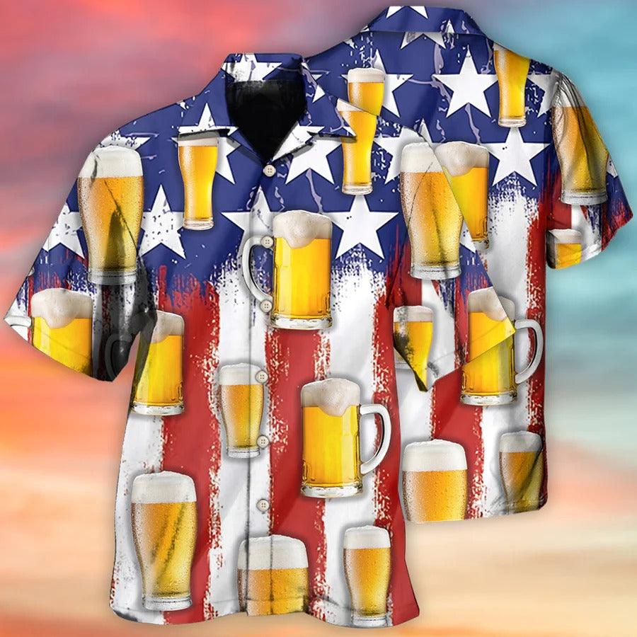 Beer Hawaiian Shirt, Beer Star, Independence Day American Flag Aloha Shirt For Men And Women - Perfect Gift For Beer Lovers, Summer - Amzanimalsgift