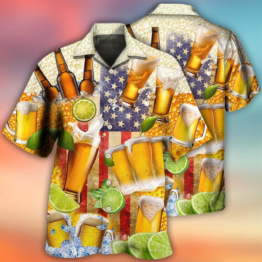 Beer Hawaiian Shirt, Cold Beer, Lemon, Beer Independence Day America Aloha Shirt For Men And Women - Perfect Gift For Beer Lovers, Summer - Amzanimalsgift