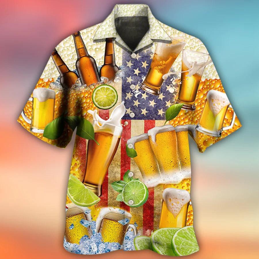 Beer Hawaiian Shirt, Cold Beer, Lemon, Beer Independence Day America Aloha Shirt For Men And Women - Perfect Gift For Beer Lovers, Summer - Amzanimalsgift