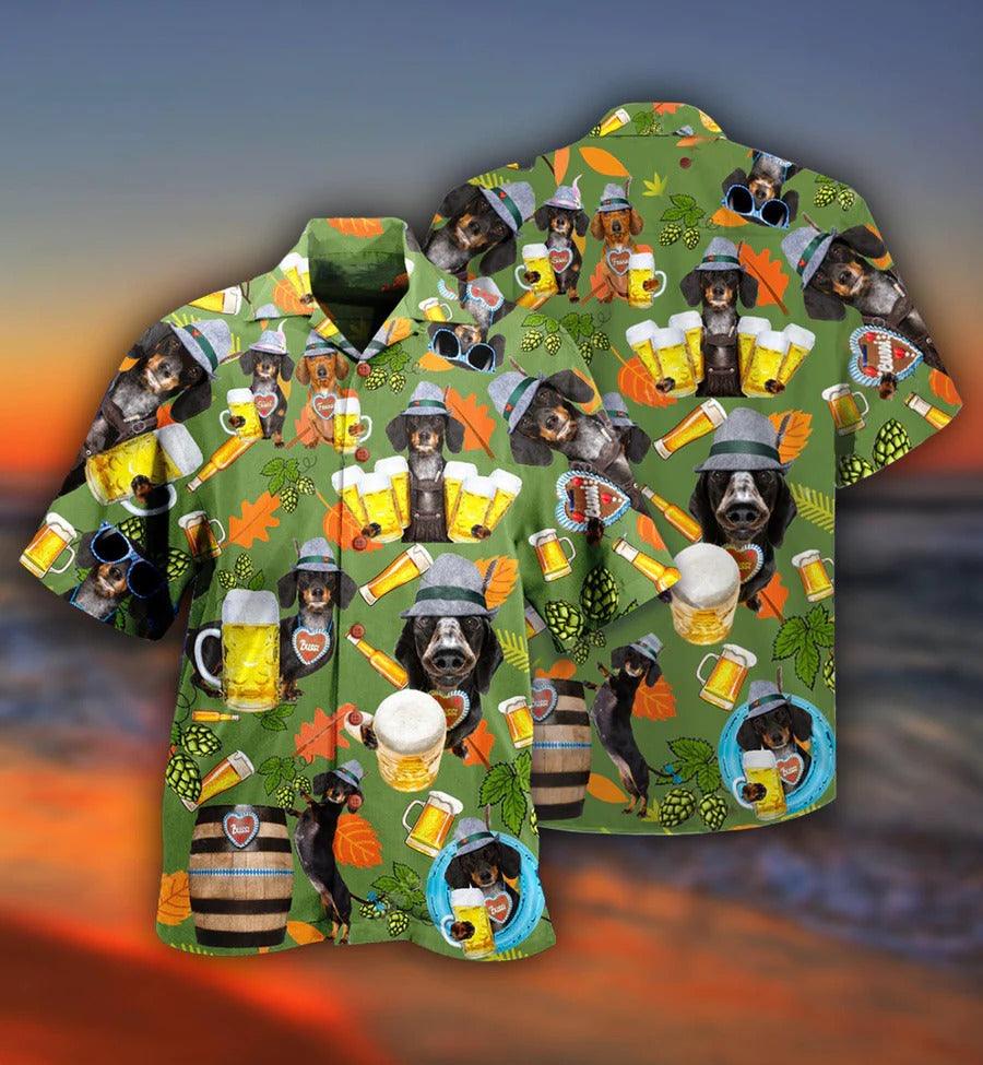 Beer Hawaiian Shirt, Funny Dachshund, Dachshund Drinking Beer Aloha Shirt For Men And Women - Perfect Gift For Beer Lovers, Dachshund Lovers - Amzanimalsgift