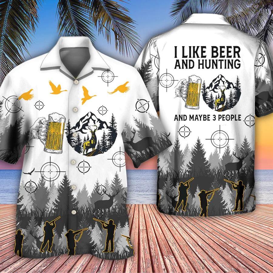 Beer Hawaiian Shirt, Hunting Beer, I Like Beer And Hunting Aloha Shirt For Men And Women - Perfect Gift For Beer Lovers, Hunter - Amzanimalsgift