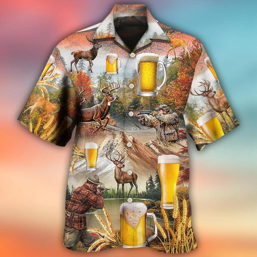 Beer Hawaiian Shirt, Hunting Deer, Autumn Forest, I Like Beer And Hunting Deer Aloha Shirt For Men And Women - Perfect Gift For Beer Lovers, Hunter - Amzanimalsgift