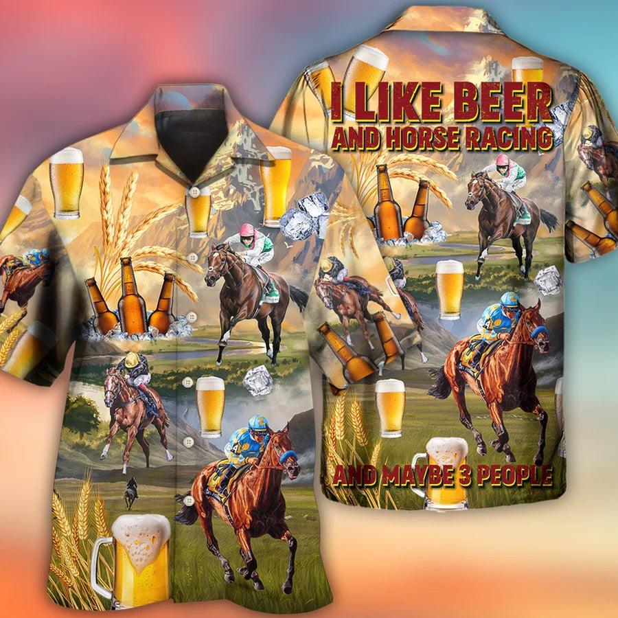Beer Hawaiian Shirt, I Like Beer, Beer And Horse Racing On The Steppe Aloha Shirt For Men And Women - Perfect Gift For Beer Lovers, Summer, Racer - Amzanimalsgift