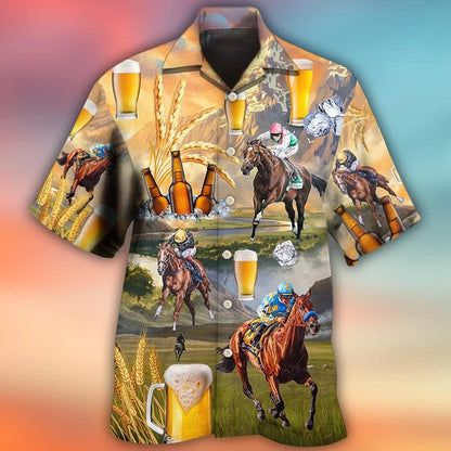 Beer Hawaiian Shirt, I Like Beer, Beer And Horse Racing On The Steppe Aloha Shirt For Men And Women - Perfect Gift For Beer Lovers, Summer, Racer - Amzanimalsgift