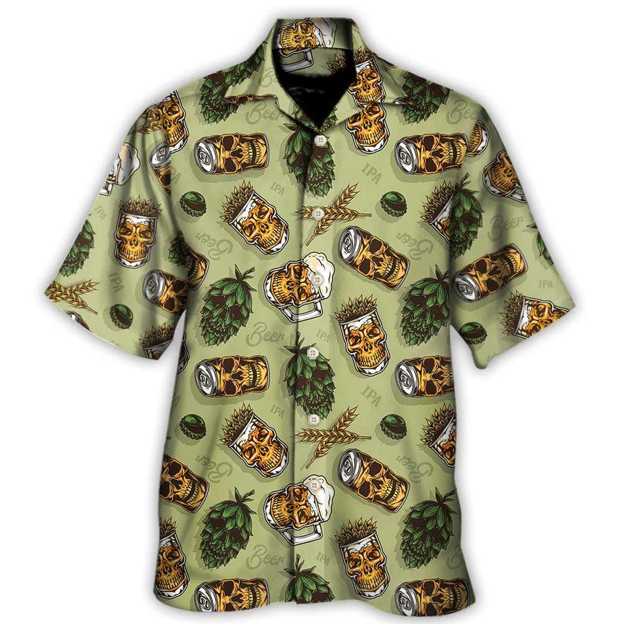 Beer Hawaiian Shirt, Skull Beer, Beer And Hops Favorite Basic Background Aloha Shirt For Men And Women - Perfect Gift For Beer Lovers, Summer - Amzanimalsgift