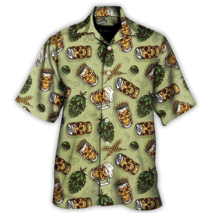 Beer Hawaiian Shirt, Skull Beer, Beer And Hops Favorite Basic Background Aloha Shirt For Men And Women - Perfect Gift For Beer Lovers, Summer - Amzanimalsgift