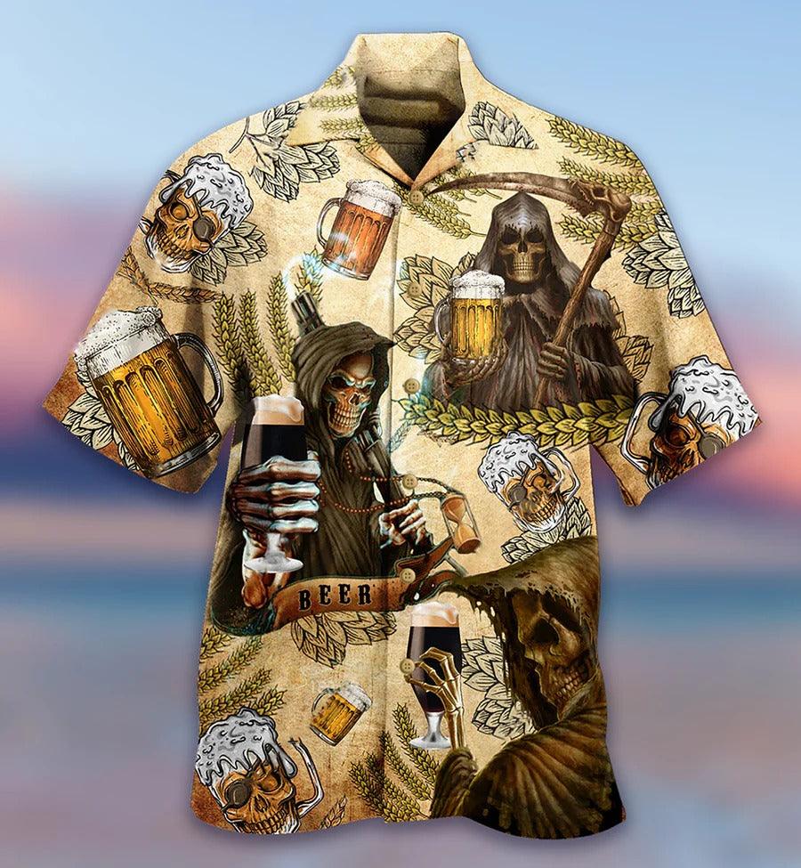 Beer Hawaiian Shirt, Skull Death, Beer Skull Make Happy Day Aloha Shirt For Men And Women - Perfect Gift For Beer Lovers, Summer - Amzanimalsgift